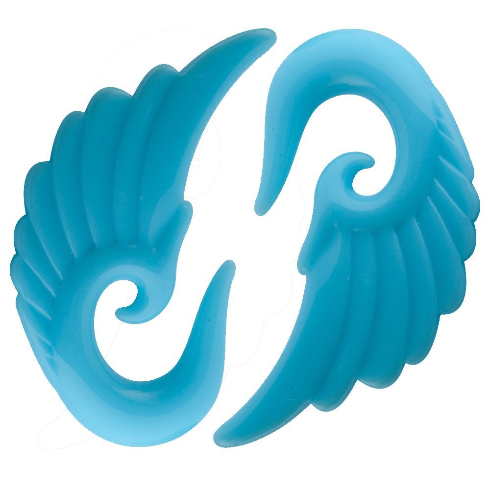 CloseoutWarehouse Acrylic Angel Wings Glow in The Dark Light Blue Earplugs Size 2G