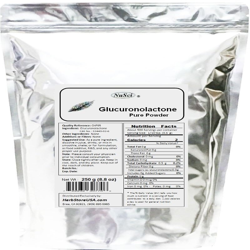 NuSci Pure Glucuronolactone Powder Alertness and Energy (250 Grams (8.8 oz))