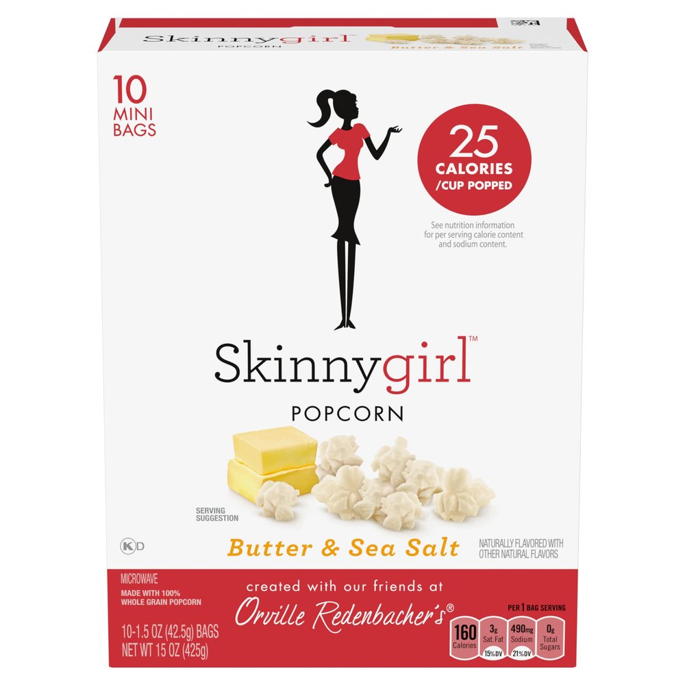 Orville Redenbachers Skinnygirl Microwave Popcorn, Butter & Sea Salt Popcorn, 4g Fiber Per Serving, 1.5 oz., 10-Count