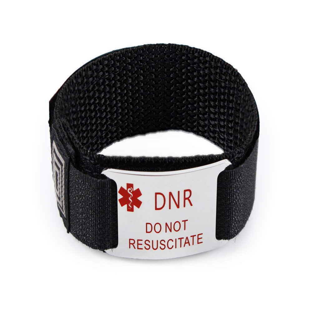IdTagsonline DNR - DO NOT RESUSCITATE Medical ID Alert Bracelet with BLACK Adjustable wristband.