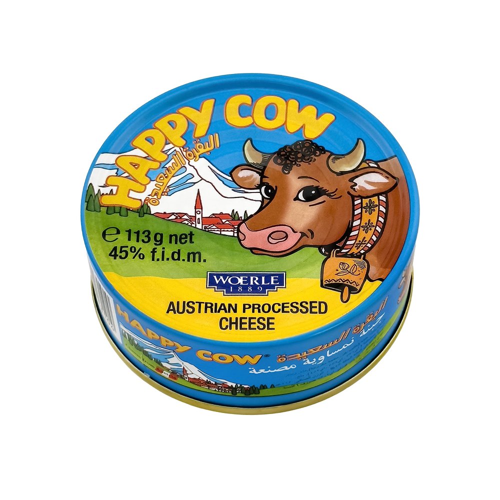 Happy Cow Halal Austrian Processed Cheese 4 OZ (113g) Easy Open Can, Rich Cheddar Flavor, Long Shelf Life, Perfect for Cooking, Snacking, Camping