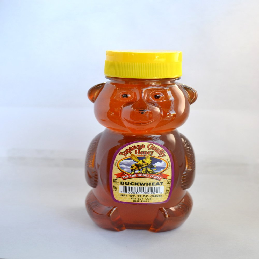 12oz Bears Topanga Quality Honey (Buckwheat Floral Source) Raw, Unfiltered, Unpasturized, All Natural, Kosher