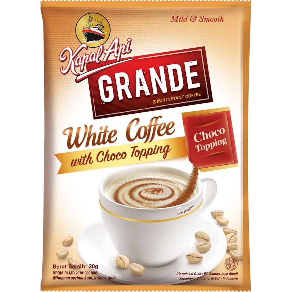 Kapal Api Grande White Coffee 10 x 20 gr with Choco Topping (Pack of 3)