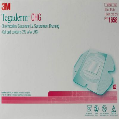3M Tegaderm CHG Chlorhexidine Gluconate I.V. Securement Dressing 1658, 25/Carton 4 Cartons/Case