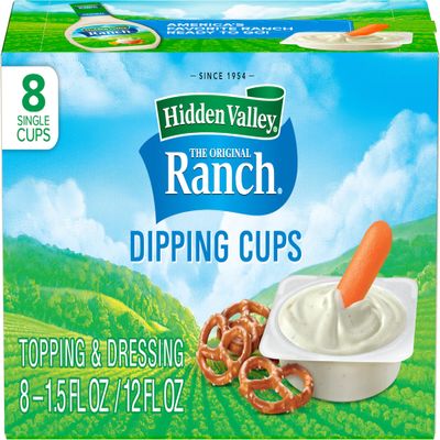 Hidden Valley Original Ranch Dipping Cups, Topping and Dressing To Go Cups, 1.5 Ounces Each, 8 Count (Package May Vary)