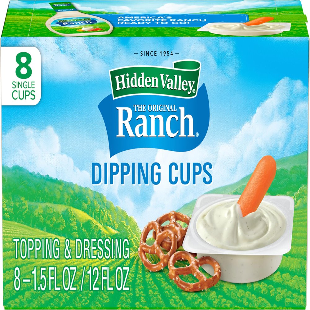 Hidden Valley Original Ranch Dipping Cups, Topping and Dressing To Go Cups, 1.5 Ounces Each, 8 Count (Package May Vary)