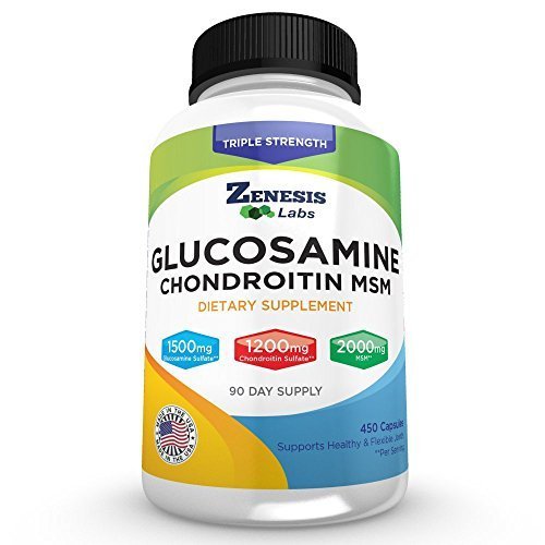 Zenesis Labs Glucosamine Sulfate + Chondroitin + MSM Combination Joint & Cartilage Supplement 450 Capsules (Bulk 90 Day Supply) 1500mg, 1200mg, 2000mg per Serving