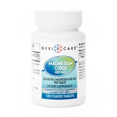 GeriCare Magnesium Oxide Supplement 240 mg of Elemental Magnesium, 120 Tablets, Essential Mineral Support, Promotes Vascular Health, Bone Strength, and Muscle Function (Pack of 1)