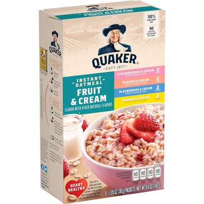 Quaker Instant Oatmeal, Fruit & Cream Variety Pack, 8 Count(Pack of 1)