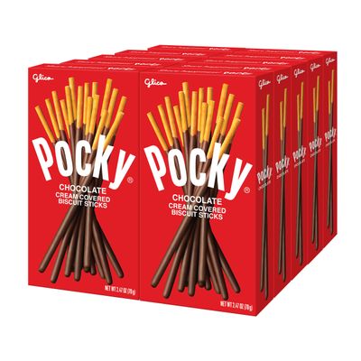Pocky Chocolate Biscuit Sticks Classic Chocolate-Covered Crunchy Snack, Mess-Free and Perfect for Sharing (Pack of 10)