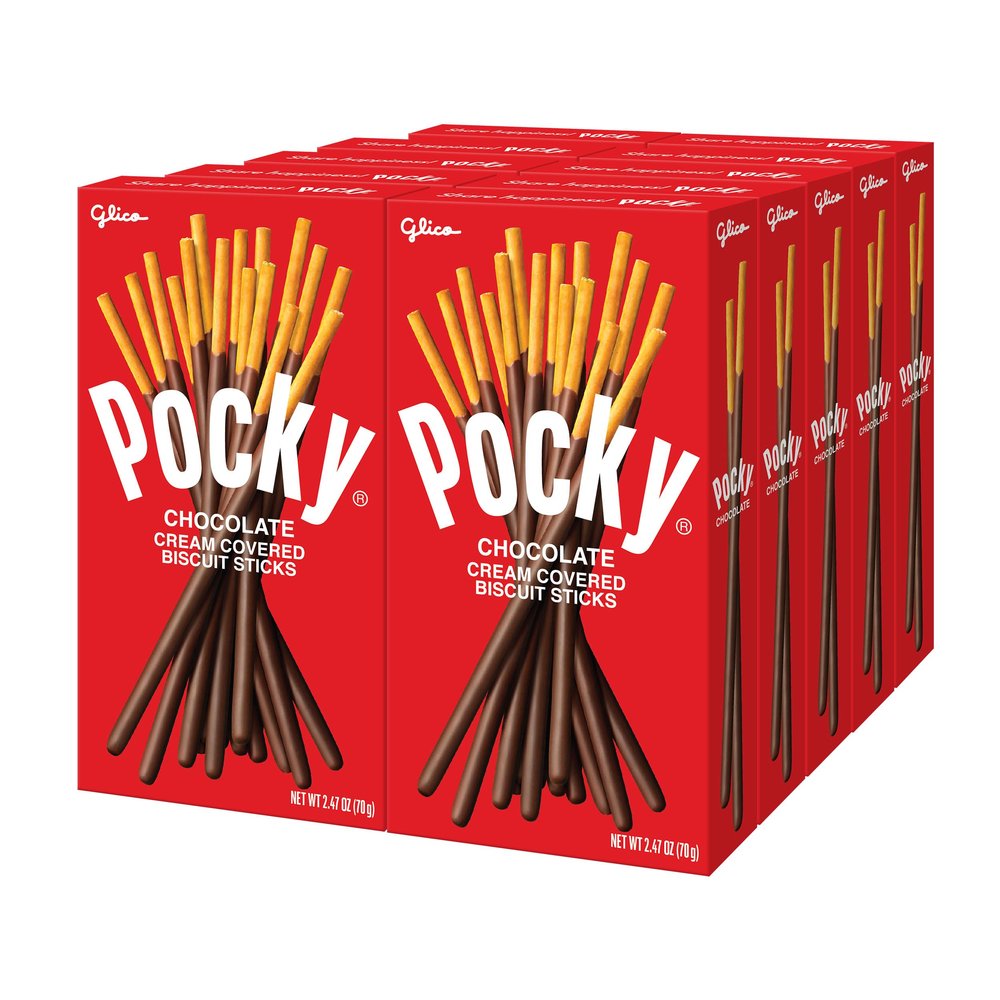 Pocky Chocolate Biscuit Sticks  Classic Chocolate-Covered Crunchy Snack, Mess-Free and Perfect for Sharing  (Pack of 10)