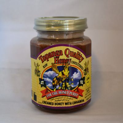 12oz Topanga Quality Honey Creamed Honey w/ Cinnamon - Raw, Unfiltered, Unpasturized, All Natural, Kosher