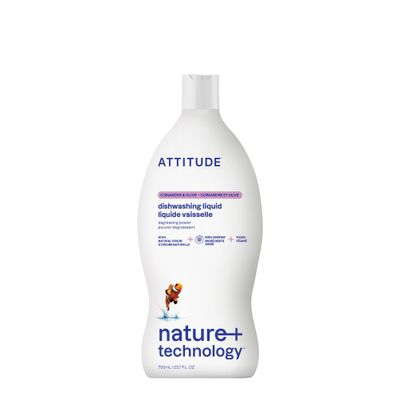 ATTITUDE Dish Soap, EWG Verified, Plant-Based & Vegan Dishwashing Liquid, Naturally Derived, Olive and Coriander Scent, 23.7 Fl Oz