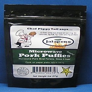 Chef Piggy Tail CPT1014 Microwave Pork Puffies Jalapeno Pork Rinds 2oz Pack of 4