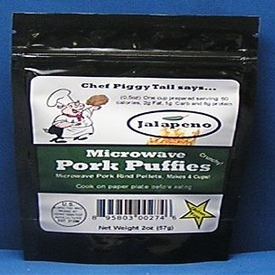 Chef Piggy Tail CPT1014 Microwave Pork Puffies Jalapeno Pork Rinds 2oz Pack of 4