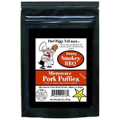 Chef Piggy Tail CPT1018 Microwave Pork Puffies Smokey BBQ Pork Rinds 2oz Pack of 4
