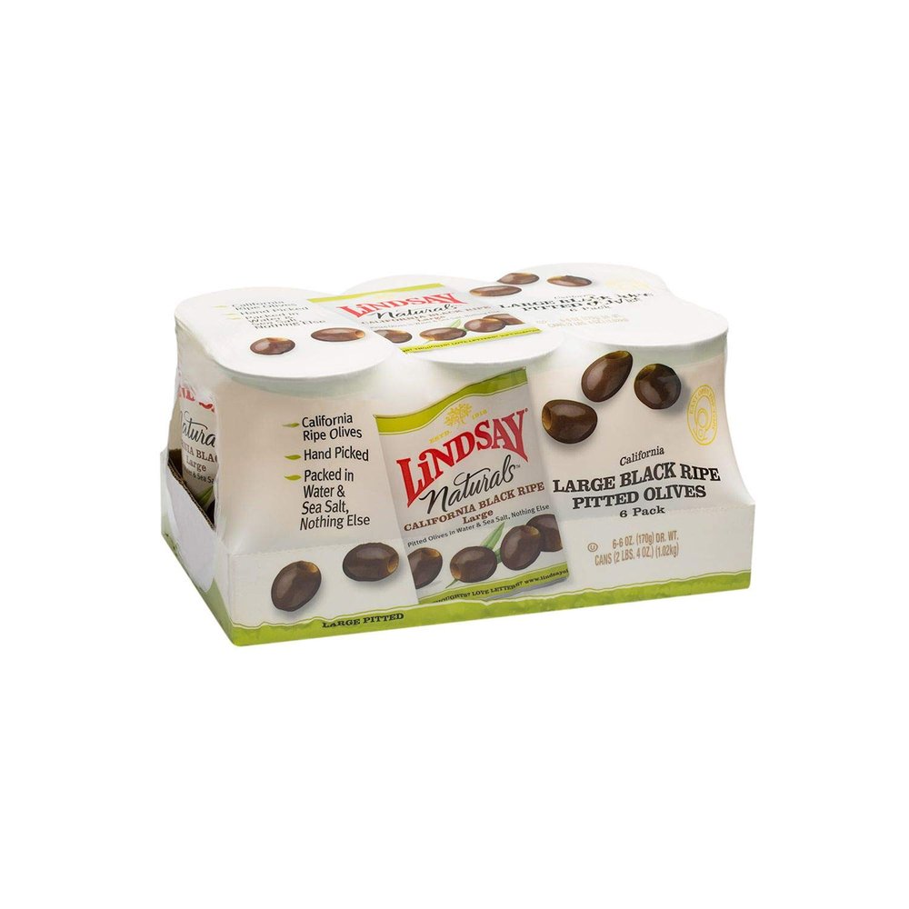 Lindsay Naturals Large Black Ripe Pitted Olives (6 Ounce, 6 Pack) (4 Pack)