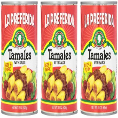 La Preferida Beef & Pork Tamales (Hearty Mexican Canned Tamales in Red Sauce) No Artificial Colors or Preservatives, Just Heat and Enjoy, 15oz (Pack of 24)