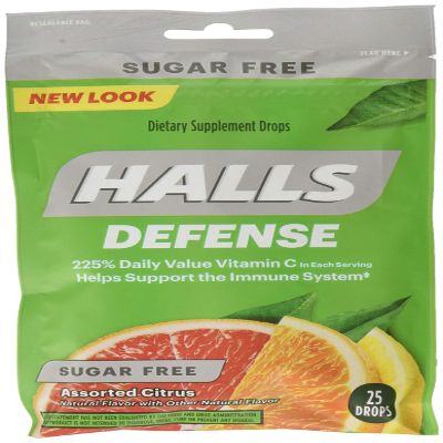 Halls Defense Sugar-Free Vitamin C Citrus 25 Drops/Pack (Pack of 6)