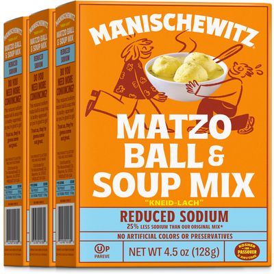 Manischewitz Reduced Sodium Matzo Ball & Soup Mix 4.5oz (3 Pack), Kosher for Passover, No Artificial Colors or Preservatives