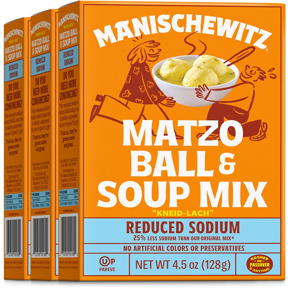 Manischewitz Reduced Sodium Matzo Ball & Soup Mix 4.5oz (3 Pack), Kosher for Passover, No Artificial Colors or Preservatives