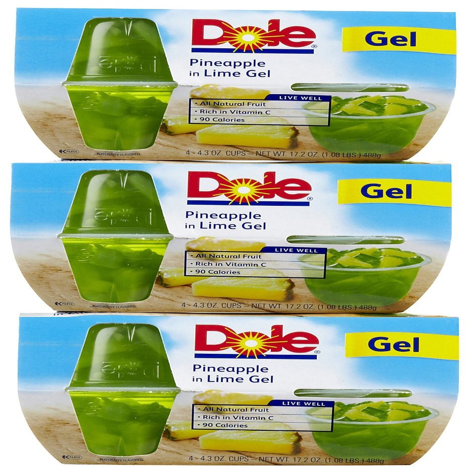 Dole Fruit Bowls, Pineapple in Lime Gel, 4.3 oz, 3 pk
