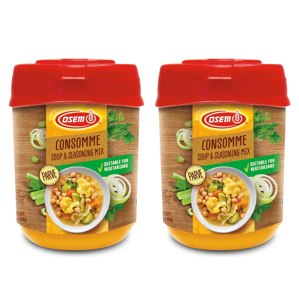 Osem Chicken Flavored Consomme Powder Soup & Seasoning Mix - Instant Broth Base, Perfect for Soups, Sauces, Stews, Rice, and More - Rich Savory Flavor Enhancer for Cooking - 14.1 oz (Pack of 2)