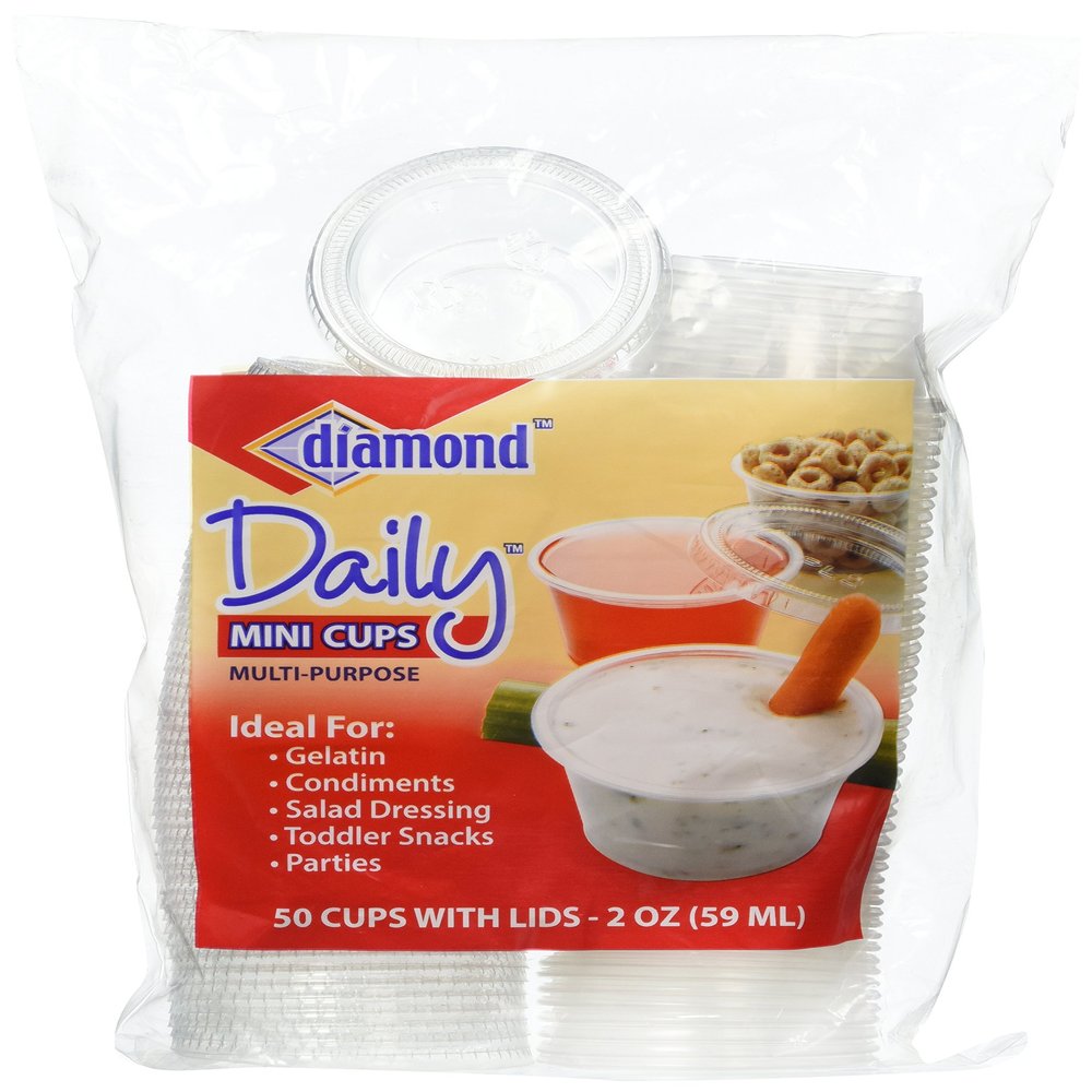 Diamond 4142680001 Multi-Purpose 50 Count Mini Cups With Lids, 2 oz, Clear