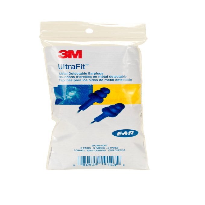 3M E-A-R UltraFit Metal Detectable Corded Earplugs in Small Pack VP340-4007