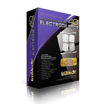 40 Pack Replacement Tens Electrode Pads & Bonus Set, Works with TENS & EMS Units, Maxium Charge, White Cloth Backing & Reusable Gel Stick Surface, by TruMedic