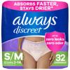 Always Discreet Adult Incontinence Underwear for Women and Postpartum Underwear, Small/Medium, Up to 100% Bladder Leak Protection, 32 Count view 1