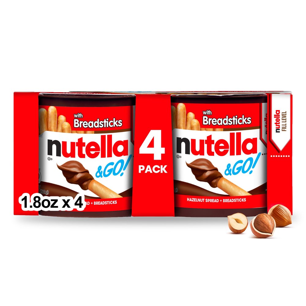 Nutella & GO! 4 Pack, Hazelnut and Cocoa Spread with Breadsticks, Snack Cups, 1.9 oz Each