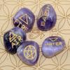 Jet Amethyst 5 Element Tumbled Stone Good Luck Engraved Symbols (Earth Air Fire Water Spirit) Polished Palm Stones for Gemstone Reiki Crystals Healing view 4