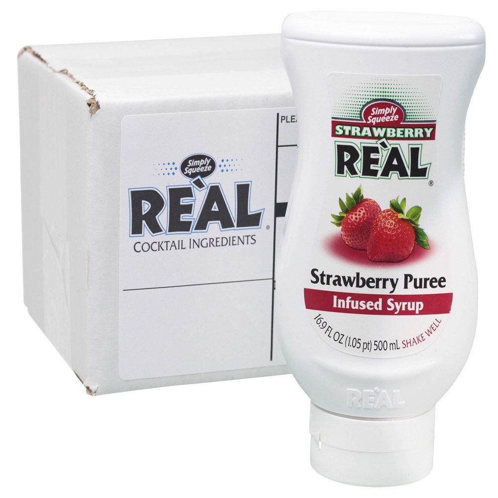 Strawberry Rel, Strawberry Puree Infused Syrup, 16.9 FL OZ Squeezable Bottle (Pack of 6)