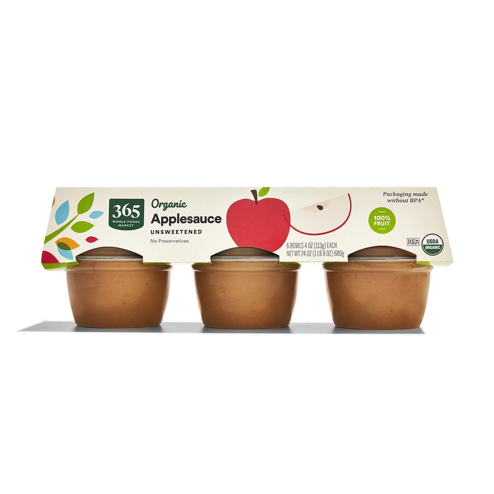 365 by Whole Foods Market, Organic Unsweetened Apple Sauce Cups, 4 Ounce (Pack of 6)