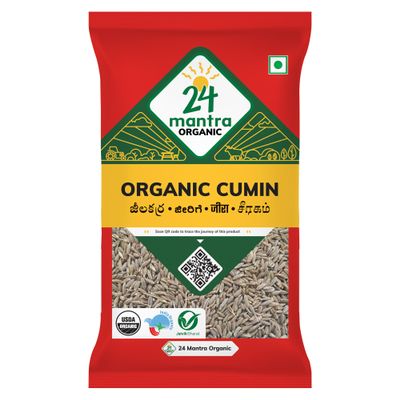 24 Mantra Organic Cumin Seed/Zeera/Jeelakarra - 100% Organic | Chemical Free & Pesticides Free | Unadulterated | Enhances Taste | Usefull In Baked Products 7 Oz
