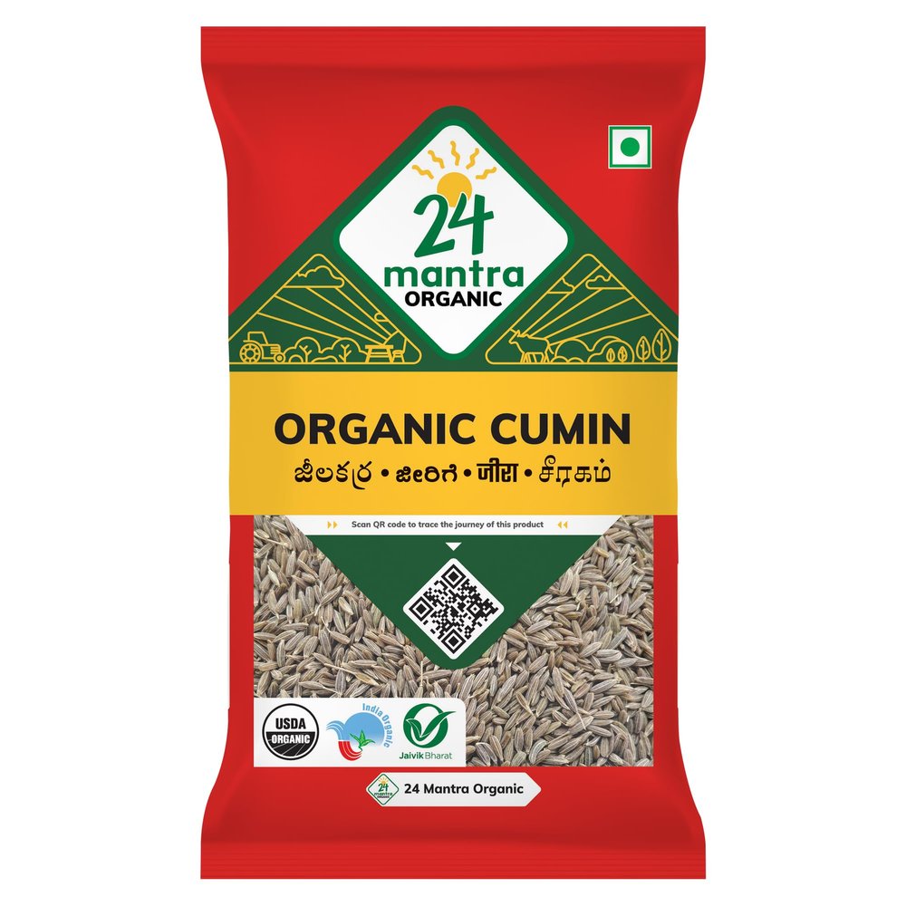 24 Mantra Organic Cumin Seed/Zeera/Jeelakarra - 100% Organic | Chemical Free & Pesticides Free | Unadulterated | Enhances Taste | Usefull In Baked Products 7 Oz