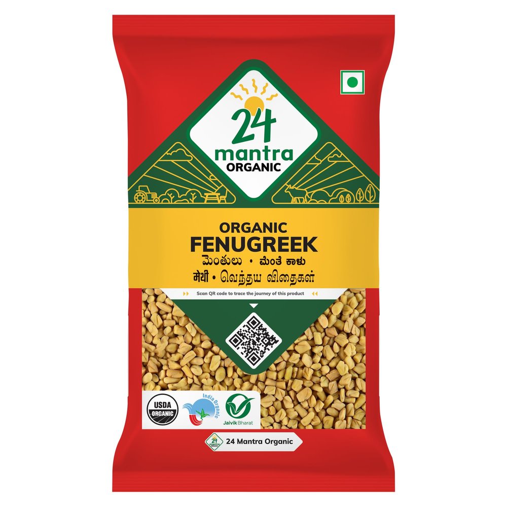 24 Mantra Organic Fenugreek Seeds/Methi Dana/Menthi Ginja - 100% Organic | Chemical Free & Pesticides Free (100 G (Pack Of 1))