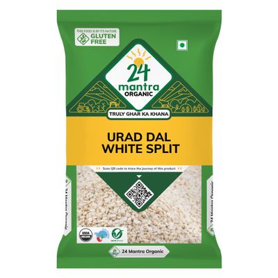 24 Mantra Organic Unpolished Urad Dal White Split/Minapa Pappu/Mash Ki Dal - 100% Organic | Chemical Free & Pesticides Free | Tastier & Rich Flavour (500 G (Pack Of 1))