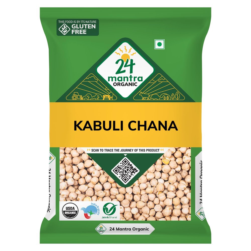 24 Mantra Organic Unpolished Kabuli Chana/White Chickpeas/Chole - Chemical Free & Pesticides Free | Adds Variety To Your Menu | Goodness Intact (2lb, pack of 1)
