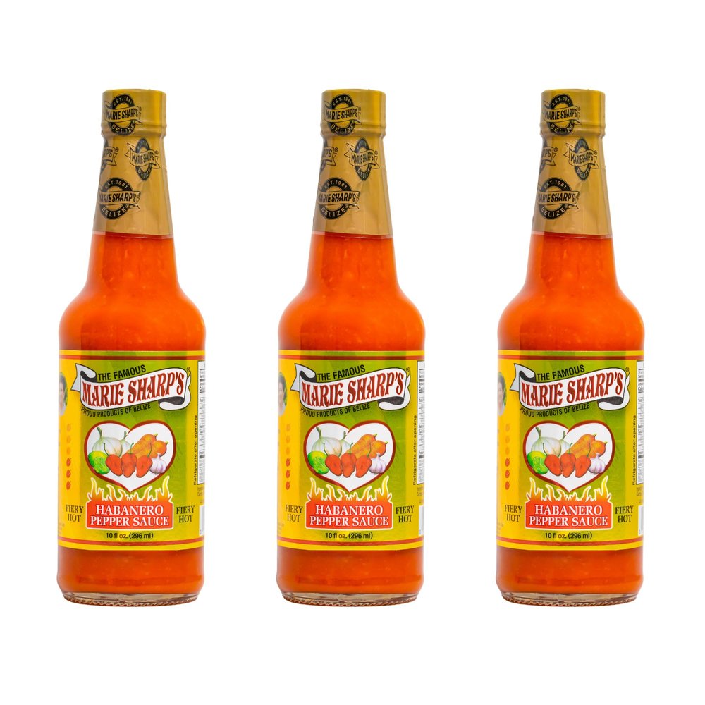 Marie Sharps Fiery Hot Habanero Pepper Sauce, 10 oz Extra Hot Belizean Hot Sauce with Intense Heat & Flavor All-Natural, Gluten-Free (Pack of 3)