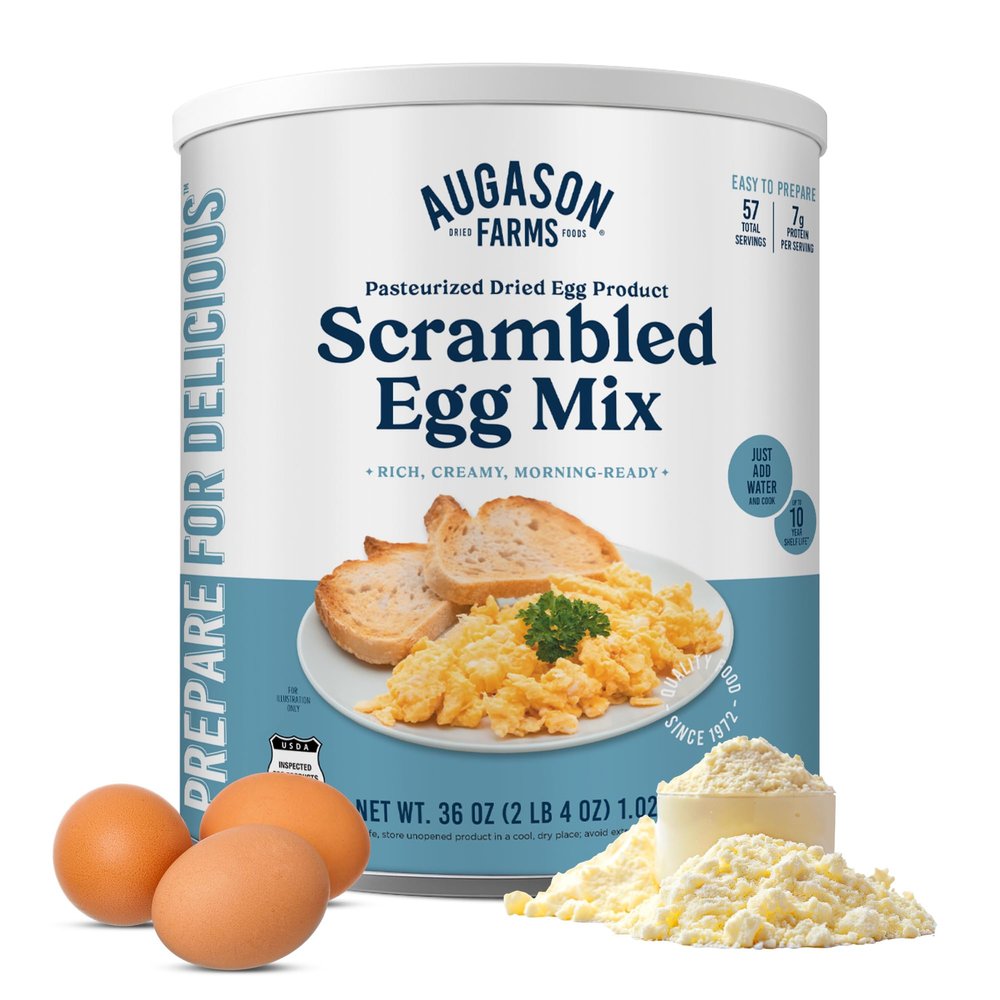 Augason Farms Pasteurized Scrambled Egg Mix Can  Emergency Food Supply, Dehydrated scrambled egg for Baking & Camping - Gluten Free Survival Food with Long Shelf Life - 57 Servings