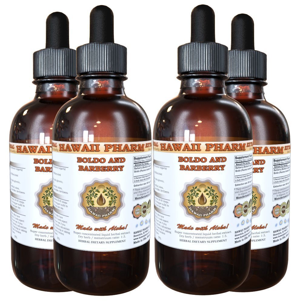 Boldo and Barberry Liquid Extract, Boldo (Peumus boldus) and Organic Barberry (Berberis vulgaris) Tincture Supplement 4x4 oz