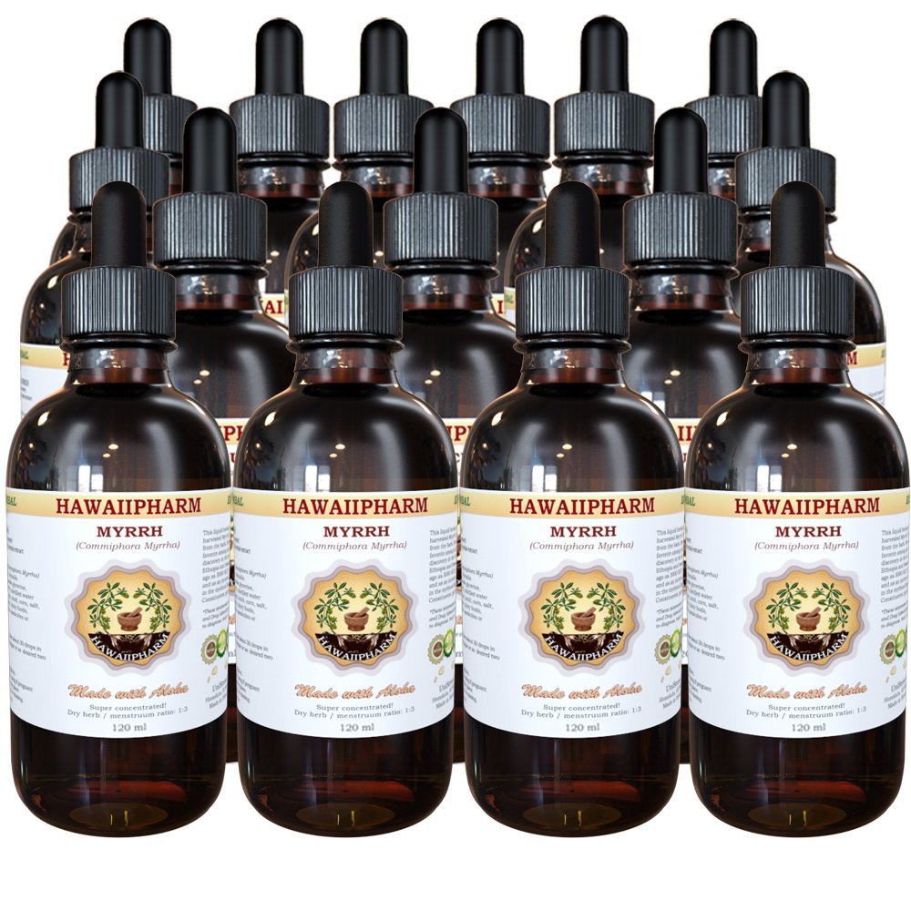 Myrrh Liquid Extract, Organic Myrrh (Commiphora myrrha) Tincture Herbal Supplement, Hawaii Pharm, Made in USA, 15x4 fl.oz