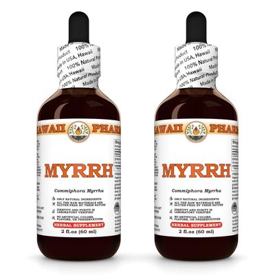 Myrrh Liquid Extract, Organic Myrrh (Commiphora myrrha) Tincture Herbal Supplement, Hawaii Pharm, Made in USA, 2x2 fl.oz