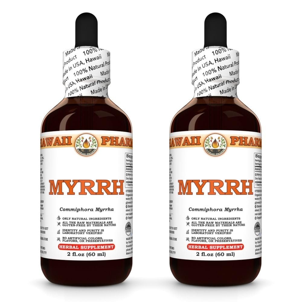Myrrh Liquid Extract, Organic Myrrh (Commiphora myrrha) Tincture Herbal Supplement, Hawaii Pharm, Made in USA, 2x2 fl.oz