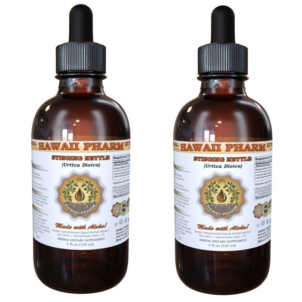 Stinging Nettle Liquid Extract, Organic Stinging Nettle (Urtica Dioica) Dried Leaf Tincture, Herbal Supplement, Hawaii Pharm, Made in USA, 2x2 fl.oz