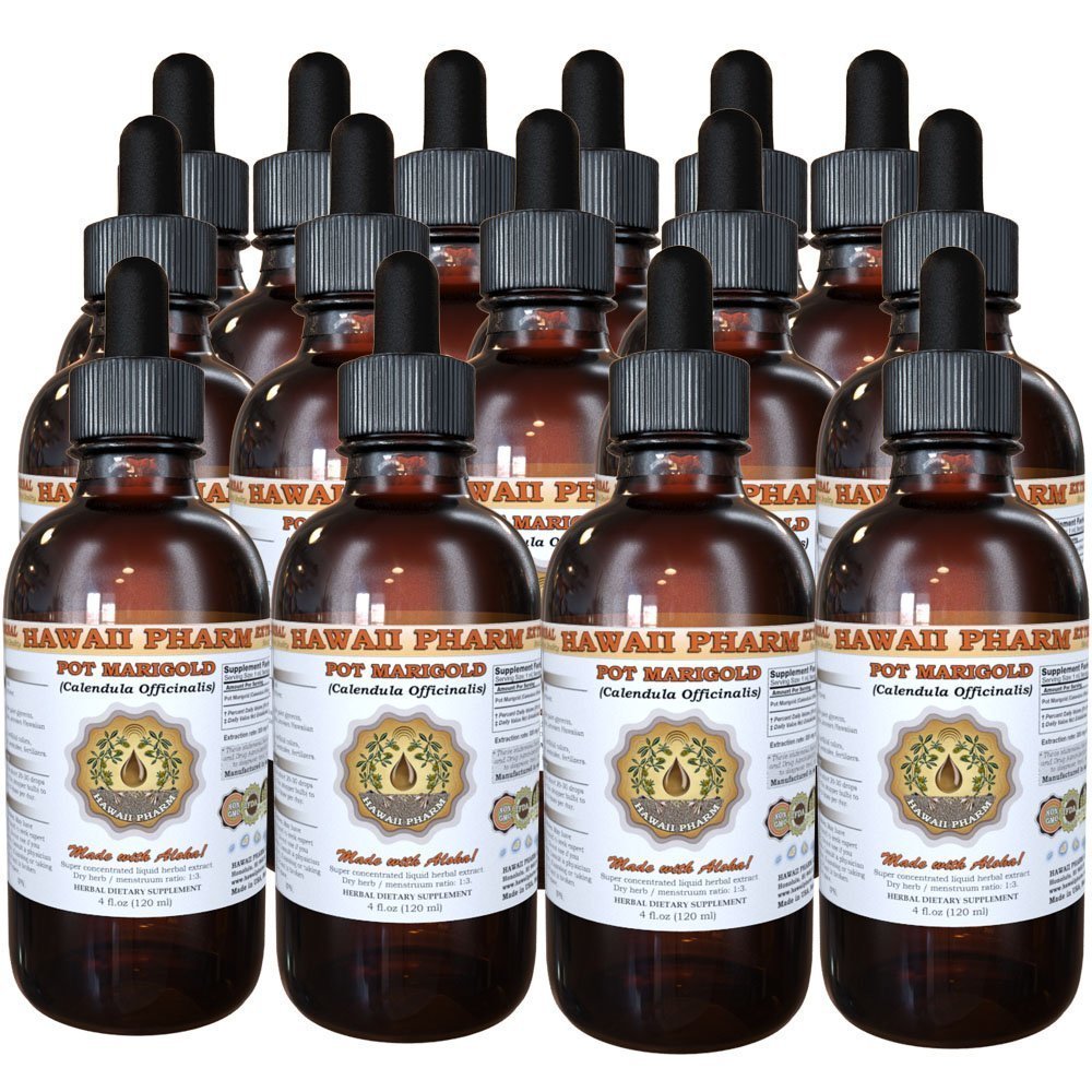 Pot Marigold Liquid Extract, Organic Pot Marigold (Calendula Officinalis) Tincture, Herbal Supplement, Hawaii Pharm, Made in USA, 15x4 fl.oz