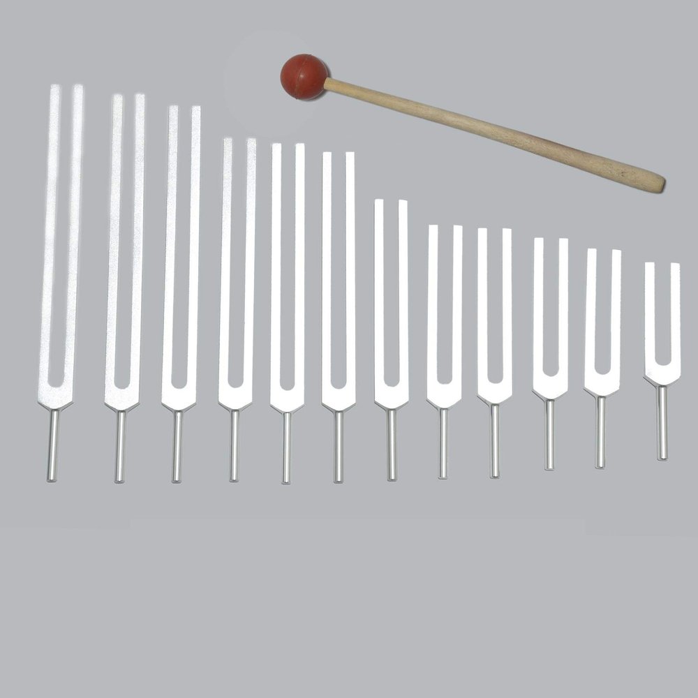 TFS Tuningforkshop 12 Pc Kabbalah Tuning Fork for Healing with Mallet & Pouch