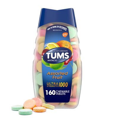 TUMS Ultra Strength Antacid Tablets for Chewable Heartburn Relief and Acid Indigestion Relief, Assorted Fruit - 160 Count